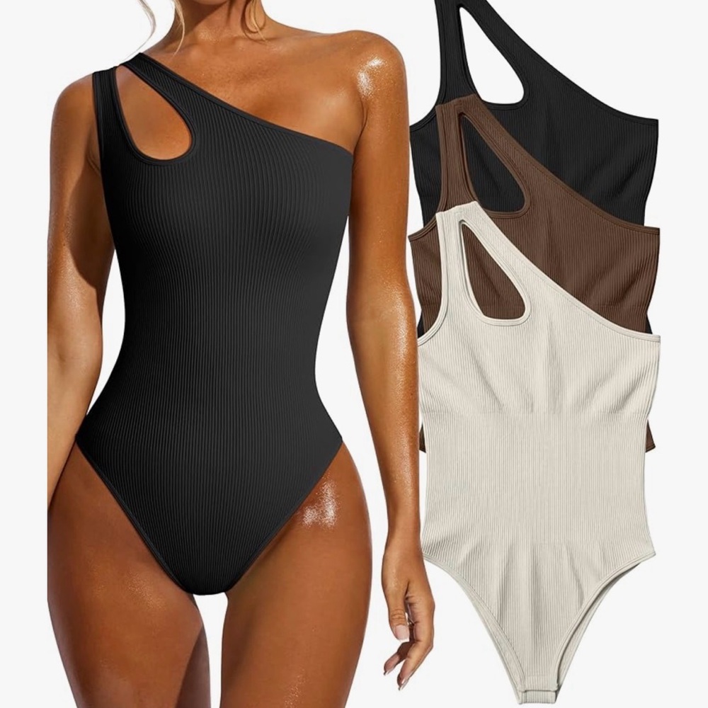 One-Shoulder Ribbed 3 Pack Bodysuits